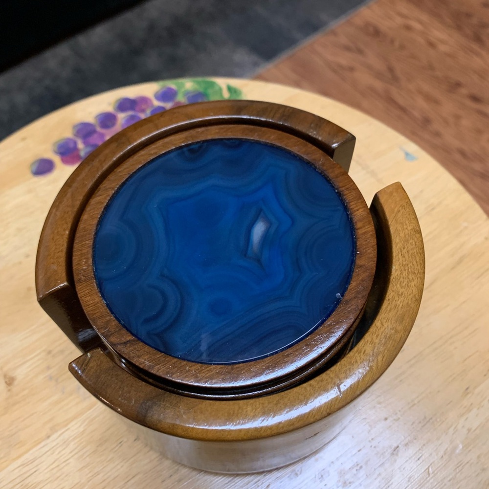 Wooden Coaster Set with Blue Agate Inlay